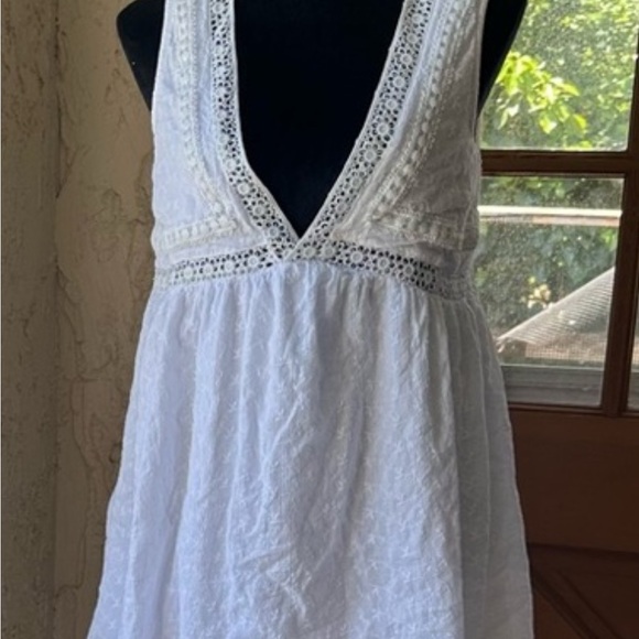 Lulu's Lace & Time White Eyelet Cotton Sleeveless V-Neck Babydoll Mini Dress - Picture 4 of 9